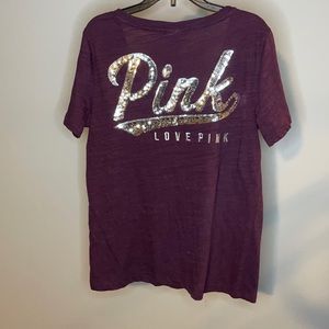 PINK Victoria Secret Short Sleeve V Neck Tee Bling/Shine/Bedazzled